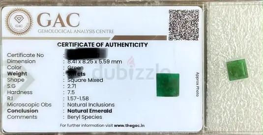 Natural Emerald Zambian Gemstone with GAC Certificate - Square Mixed Cut
