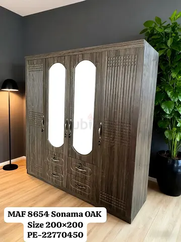 Sonoma Oak 4-Door Wardrobe with Mirrors - 200x200 cm