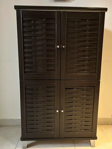 HomesRUs Dark Brown Shoe Cabinet with 4 Doors