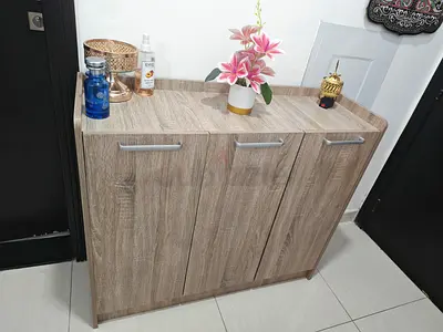 Compact 3-Door Wooden Shoe Cabinet / Storage Unit - Light Oak Finish