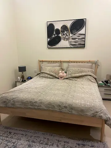 Ikea MALM light wood double bed frame with mattress