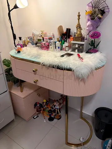 SOLID Wood Pink Vanity Dressing Table with Mirror and Drawers - Good Condition