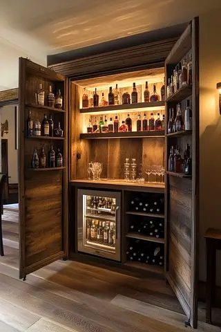 Built-in Wooden Home Bar Cabinet