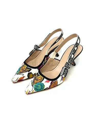 DIOR Floral Canvas Leather Slingback Heels - EU 39.5