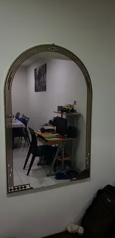 Large Decorative Arched Wall Mirror with Gold Trim