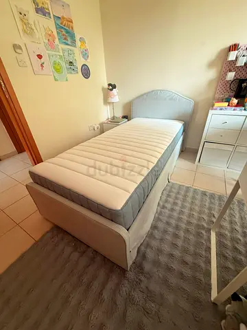 IKEA RAMNEFJÄLL upholstered bed frame, Klovsta grey / white, 90 x 200 cm,Was 2045 Now 450