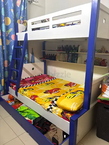 Kids Bunk Bed Frame with Cars Themed Mattress - Good Condition