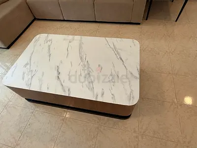 Modern Marble-Top Coffee Table with Wood Base