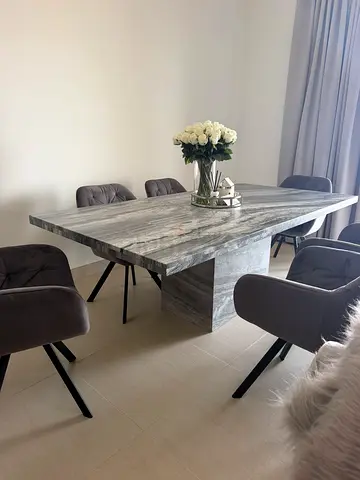 MARBLE GREY DINING TABLE & 6 CHAIRS
