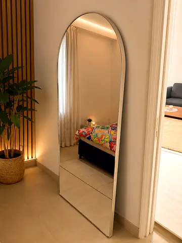 Full-Length Arched Floor Mirror with Slim Frame - Excellent Condition