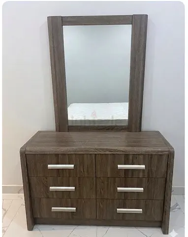 Wooden 6-Drawer Dresser with Mirror - Grey Oak Finish