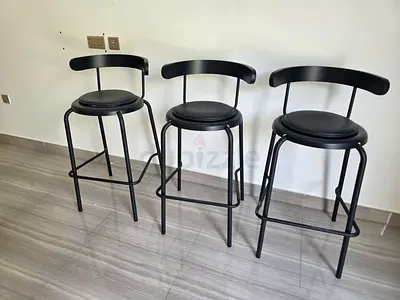 Set of 3 Modern Black Metal Bar Stools with Padded Seats