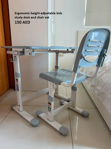 Ergonomic height-adjustable kids study desk and chair set - good condition