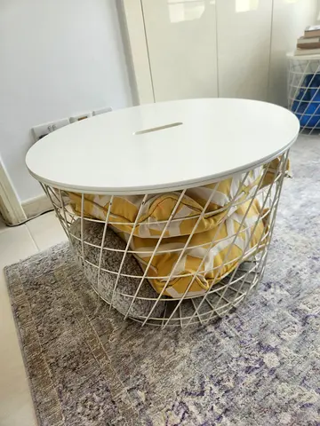 Round Metal Wire Storage Coffee Table with Removable Lid