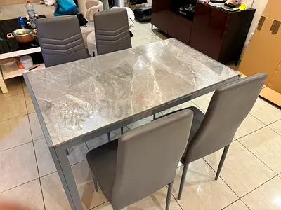 Modern Gray Marble Top Dining Table with 4 Chairs