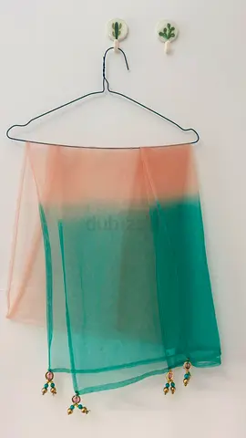 Lightweight green ombré chiffon dupatta with bead tassels