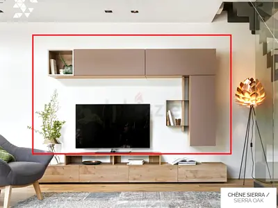 Modular Wall-Mounted Entertainment Unit in Sierra Oak