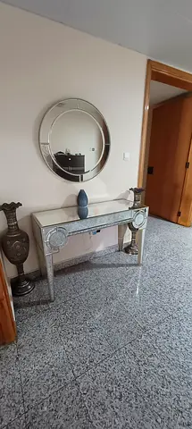 Round Mirror with glass Console Table