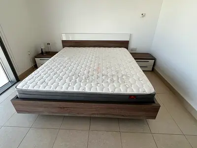 Queen bed frame with high quality mattress and matching bedside tables - excellent condition