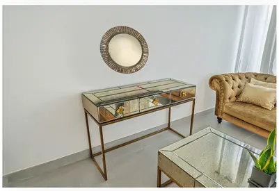 Mirrored Console Table with Gold Frame - Modern Entry Table