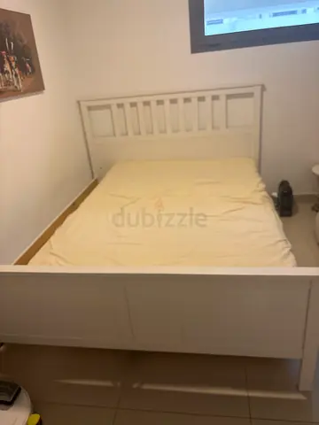 Ilea HEMNES White wooden double bed frame - good condition