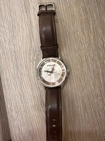 Police men's wristwatch with brown leather strap