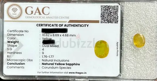 Natural Yellow Sapphire with GAC Certificate - Oval Mixed, ~10.62 x 8.69 x 4.68 mm