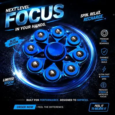 Blue Metal Multi-Ball Fidget Spinner — Smooth Spin Stress Reliever