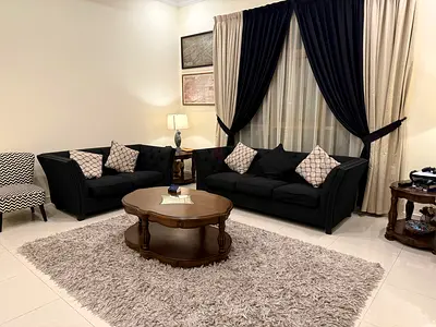 Black 3-seater and 2-seater Sofa Set with Cushions - Good Condition