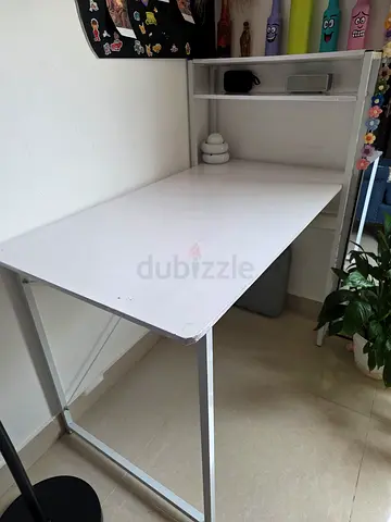 Simple White Study/Computer Desk with Shelf - Good Condition