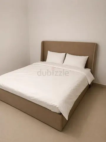 2 beds Upholstered queen-size and upholstered king-size bed frame with headboard, mattress - beige
