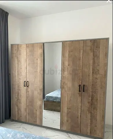 Italian Spacious 4-Door Wardrobe with Central Mirror - Rustic Wood Finish