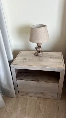 Two Solid wood bedside table / nightstand with drawer and lamp