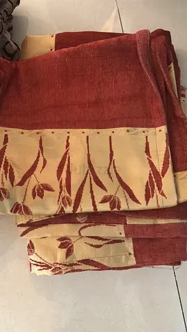 Maroon and Beige Patterned Curtains 2 pieces