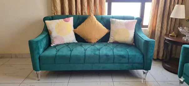 Green Velvet 3-Seater Sofa in Excellent Condition