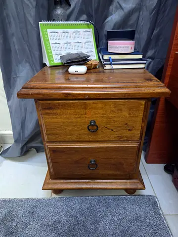 Solid Wood 2-Drawer Nightstand / Bedside Table - Rustic Finish