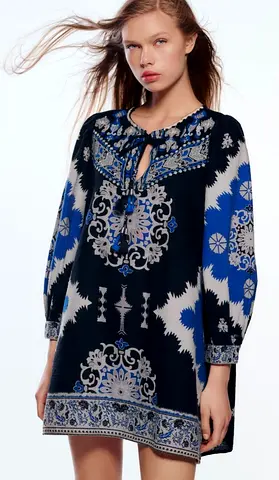 Zara Embroidered Boho Style Mini Dress