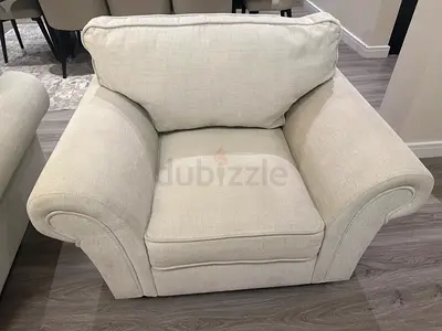 4 Large Beige Upholstered Armchairs - Comfortable Single Seat