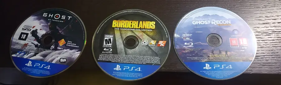 Three PS4 Games: Ghost Recon, Ghost of Tsushima (or Ghost), Borderlands Collection