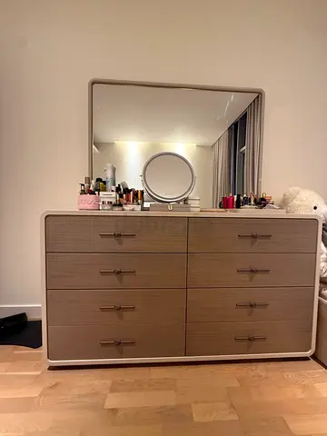 Six-drawer Dresser with Mirror - Light Brown, Perfect Condition