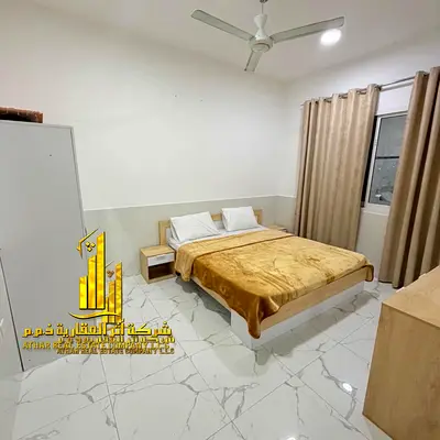 Luxury apartment, second occupancy, one bedroom and living room with an open view. Ajman, Al Jurf 2. Fully furnished for monthly rent.