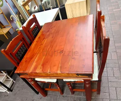 Solid Wood Dining Table with 4 Chairs - Compact 4-Seater