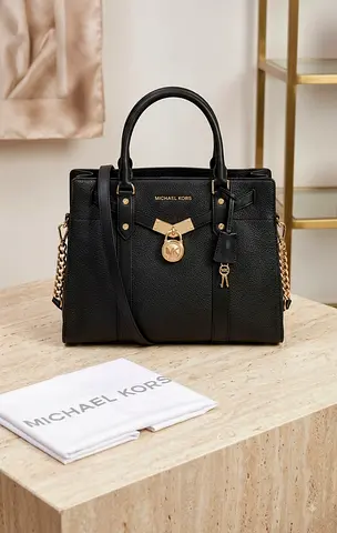 Michael Kors Black Leather Handbag with Gold Hardware