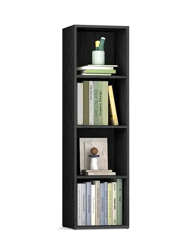 Slim 4-Shelf Black Bookcase / Display Unit - Good Condition