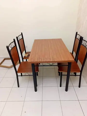 Wooden Top Dining Table with 4 Matching Chairs - Compact Set
