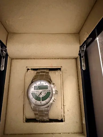 Men's stainless steel analog-digital watch in presentation box