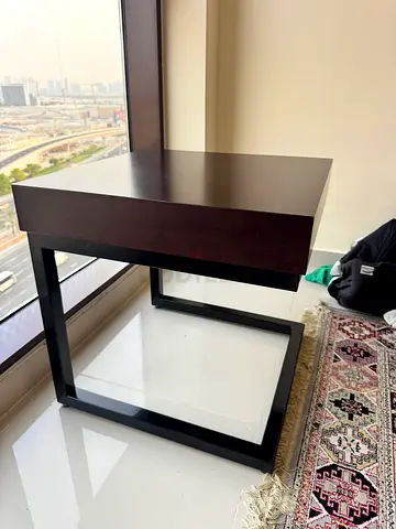 Dark wood rectangular side table / small coffee table - sturdy metallic frame