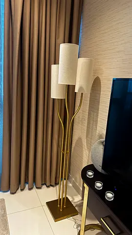 Brass 3-Arm Floor Lamp with Cream Fabric Shades