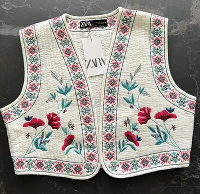 Zara Floral Embroidery Gilet Waistcoat