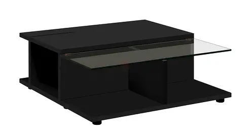 Modern black coffee table with wooden and glass top